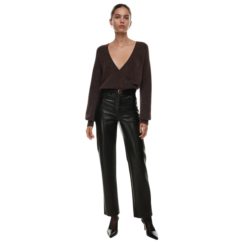 Wilfred Aritzia Melina Pants Black Vegan Leather High Waisted Straight Leg Sz 4
